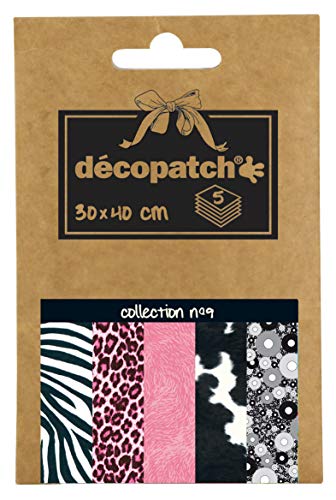 Décopatch DP009O Packung Décopocket mit 5 Papierbogen (30 x 40 cm) (gefaltet, 13 x 9,5 cm, praktisch zum Transportieren und einfach zum Verwenden) 1 Pack farbig sortiert von Decopatch