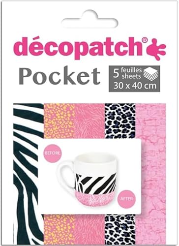 Décopatch DP009O Packung Décopocket mit 5 Papierbogen (30 x 40 cm) (gefaltet, 13 x 9,5 cm, praktisch zum Transportieren und einfach zum Verwenden) 1 Pack farbig sortiert von Decopatch