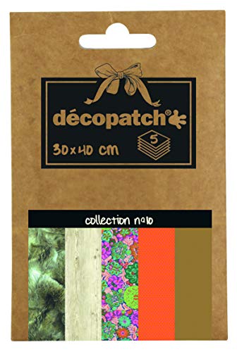 Décopatch DP010O Packung Décopocket mit 5 Papierbogen (30 x 40 cm) (gefaltet, 13 x 9,5 cm, praktisch zum Transportieren und einfach zum Verwenden) 1 Pack farbig sortiert von Decopatch
