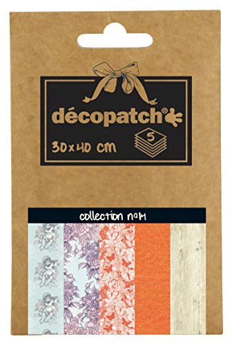 Décopatch DP014O Packung Décopocket mit 5 Papierbogen (30 x 40 cm) (gefaltet, 13 x 9,5 cm, praktisch zum Transportieren und einfach zum Verwenden) 1 Pack farbig sortiert von Decopatch