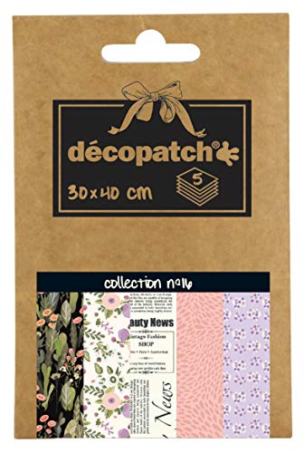 Décopatch DP016O Packung Décopocket mit 5 Papierbogen (30 x 40 cm) (gefaltet, 13 x 9,5 cm, praktisch zum Transportieren und einfach zum Verwenden) 1 Pack farbig sortiert von Decopatch