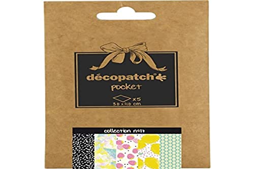 Décopatch DP017O Packung Décopocket mit 5 Papierbogen (30 x 40 cm) (gefaltet, 13 x 9,5 cm, praktisch zum Transportieren und einfach zum Verwenden) 1 Pack farbig sortiert von Decopatch