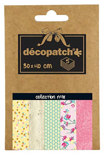 Décopatch DP018O Packung Décopocket mit 5 Papierbogen (30 x 40 cm) (gefaltet, 13 x 9,5 cm, praktisch zum Transportieren und einfach zum Verwenden) 1 Pack farbig sortiert von Decopatch