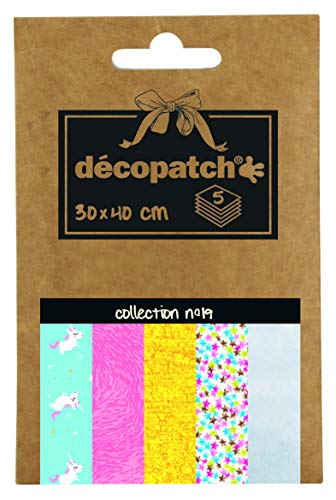 Décopatch DP019O Packung Décopocket mit 5 Papierbogen (30 x 40 cm) (gefaltet, 13 x 9,5 cm, praktisch zum Transportieren und einfach zum Verwenden) 1 Pack farbig sortiert von Decopatch