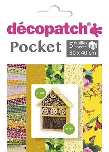Décopatch DP026C - Packung Déco Pocket mit 5 Blatt 30x40 cm in 5 verschiedenen Designs, praktisch und einfach zum Verwenden, ideal für Ihre Pappmachés und Bastelprojekte, 1 Pack von Decopatch