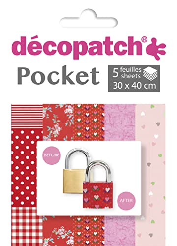 Decopatch Décopatch DP028C - Packung Déco Pocket mit 5 Blatt 30x40 cm in 5 verschiedenen Designs, praktisch und einfach zum Verwenden, ideal für Ihre Pappmachés und Bastelprojekte, 1 Pack von décopatch