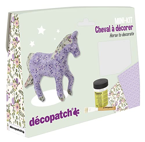 Décopatch KIT010O Bastel Set Pappmaché Pferd (ideal für Kinder, 3,5 x 19 x 13,5 cm) lila, rosa von Decopatch
