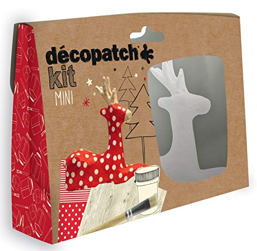 Décopatch KIT018O Bastel Set Pappmaché Rentier (ideal für Weihnachten und für Kinder, 3,5 x 19 x 13,5 cm) rot von Decopatch