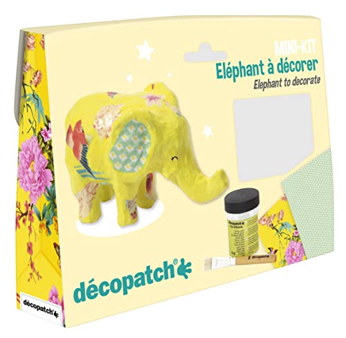 Decopatch Décopatch KIT029C Bastel Mini-Set Pappmaché (ideal für Kinder, Elefant) 1 Set von Décopatch