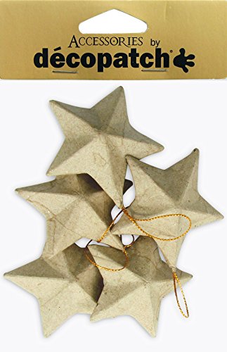 Décopatch NO009O Sternen aus Pappmaché, 3 x 8 x 8 cm, zum Verzieren und Aufhängen, perfekt für Weihnachtsdeko, Kartonbraun, 5er Set von Décopatch