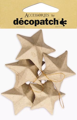 Décopatch NO009Opack - Packung 6 x 5er Set Sternen aus Pappmaché, zum Verzieren, 3x8x8 cm, Geeignet für Weihnachtsdeko - Winterstimmung, Kraftbraun, 1 Pack von décopatch