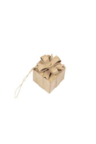 Décopatch NO060C - Geschenkbox aus Pappmaché mit Schleife zum Aufhängen 4x4x5,5 cm, ideal als Bastelaktivität, 1 Stück, Kartonbraun von Decopatch