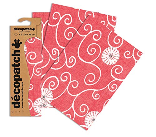 Décopatch C430O - Packung mit 3 Bogen Décopatch-Papier Nr. 300, 30x40 cm gleichen Designs, ideal für DIY-Projekte und Bastelideen, Arabesken mit Hintergrund Rot, 1 Pack von Décopatch