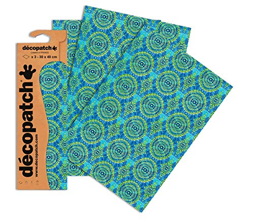 Decopatch Papier No. 388 (türkis Kreisornamente Gold, 395 x 298 mm) 3er Pack von Decopatch