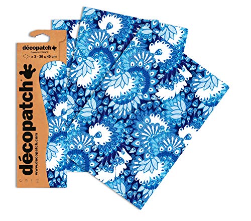 Decopatch Papier No. 579 (blau weiß Pfauenfeder, 395 x 298 mm) 3er Pack von Decopatch