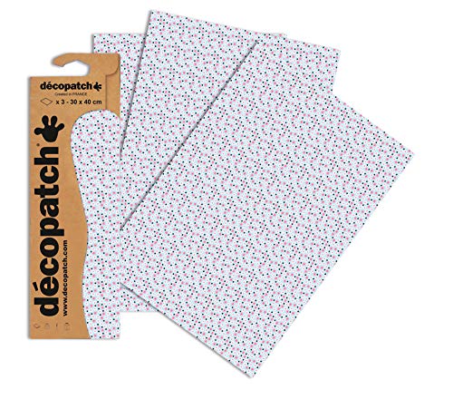 Decopatch Papier No. 661 (blau pink Blümchen Punkte, 395 x 298 mm) 3er Pack von Decopatch