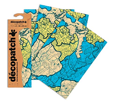 Decopatch Papier No. 691 (türkis Landkarte, 395 x 298 mm) 3er Pack von Decopatch