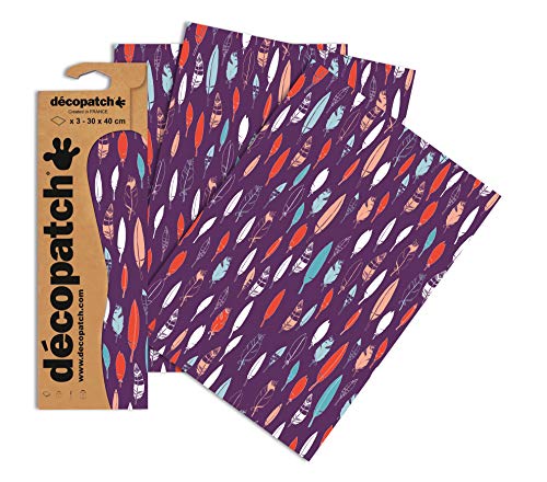 Decopatch Papier No. 694 (Feder mit violett Hintergrund, 395 x 298 mm) 3er Pack von Decopatch