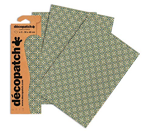Decopatch Papier No. 706 (grau gelb Kachelmuster, 395 x 298 mm) 3er Pack von Decopatch