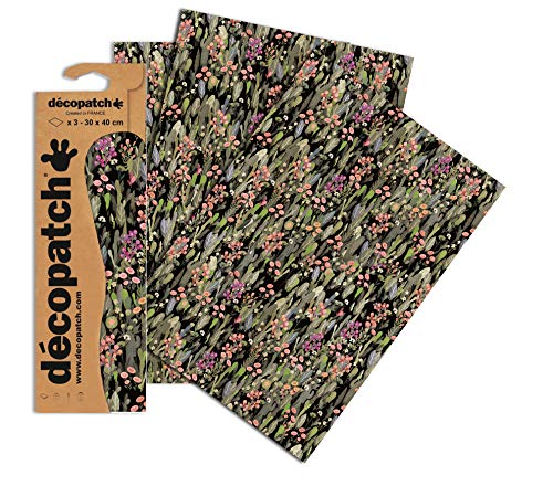 Decopatch Papier No. 741 (grün pink Blumenwiese, 395 x 298 mm) 3er Pack von Décopatch