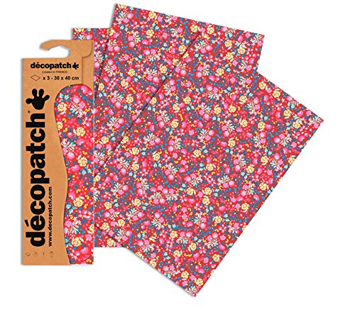 Clairefontaine C751O Decopatch Papier, 3er Pack Rot mit Blumenranken von décopatch
