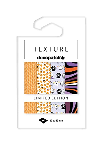 Decopatch TD873C - Packung mit 4 Bögen Texture Papier mit Metallic-Effekt, 30x40 cm, 4 Stück sortiert, Halloween von Décopatch