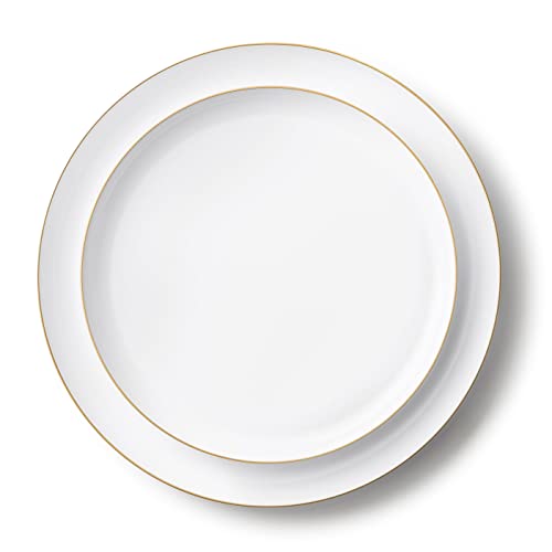 Decorline Premium Mehrweg Plastik Partygeschirr set 20 Teller Edge-Kollektion, Wiederverwendbares Teller Weiss mit Goldenem Rand | Set 2 Größen - 10x 26cm + 10x 21cm je 10 Stück - Weiss/Gold Decorline Premium Mehrweg Plastik Partygeschirr set 20 Teller Edge-Kollektion, Wiederverwendbares Teller Weiss mit Goldenem Rand | Set 2 Größen - 10x 26cm + 10x 21cm je 10 Stück - Weiss/Gold von Decor Decorline