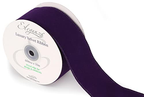 Decor Essentials Samtband mit Drahtrand, 60 mm x 10 m, Weihnachtsgeschenkpapier, Heimdekoration, Geschenke, Kuchenverzierungen, Verzierungen (lila) von Decor Essentials