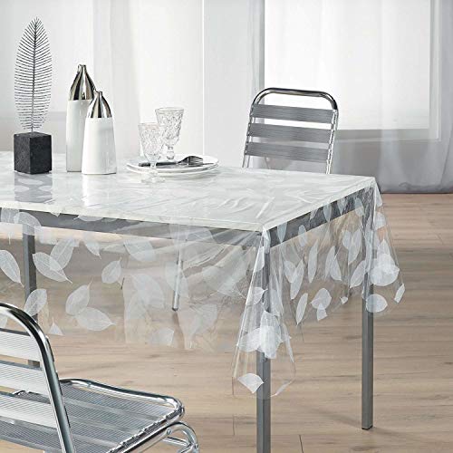 Décor Ligne 1710329 Nappe Cristal Imprimé Feuille Blanc 140 X 240 cm - 1710329, Tischdecke Transparente Rechte, 140 X 240 cm, Feuille, Kristall Bedruckt, Weiss von Décor Ligne