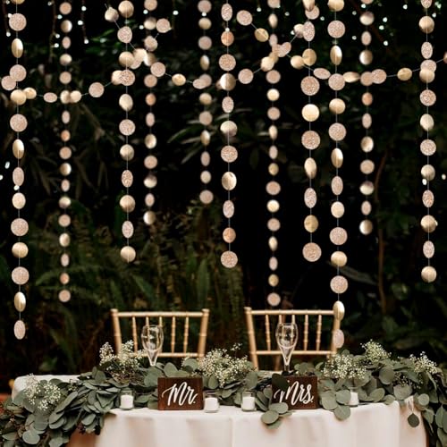 Decor365 Glitzernde Papierdekoration, Champagner-Gold, Kreise, Punkte, Girlande, Party, Luftschlangen, Wimpelkette, Hintergrund, hängende Dekoration. Banner, Hochzeit, Junggesellinnenabschied Decor365 Glitzernde Papierdekoration, Champagner-Gold, Kreise, Punkte, Girlande, Party, Luftschlangen, Wimpelkette, Hintergrund, hängende Dekoration. Banner, Hochzeit, Junggesellinnenabschied von Decor365