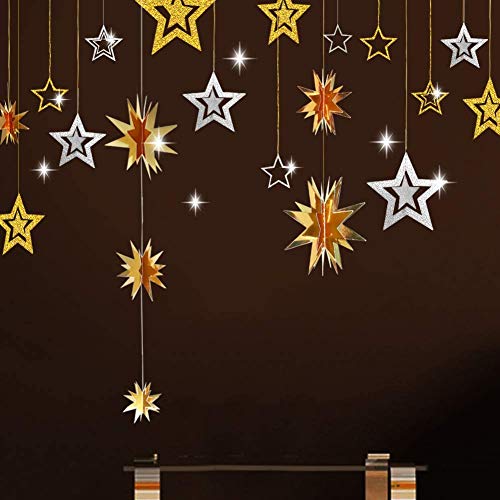 Decor365 Sternen-Girlande zum Aufhängen, 3D Stern, Sternen-Design, glitzernd, Girlande, Banner für Geburtstag, Hochzeit, Babyparty, Abschlussfeier, Weihnachten, Kinderzimmer, Neujahrsdekoration von Decor365