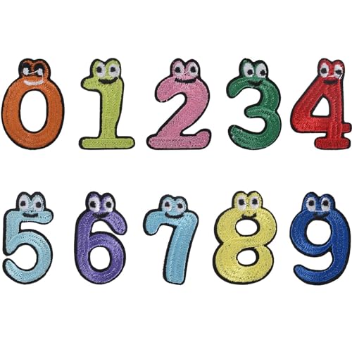 10 Stück Zahlen Bestickte Patches, 0-9 Number Iron On Patches, Aufnäher Patches Zahlen, Gestickte Zahlen, Flicken zum Aufbügeln Zahlen, für Kleidung, Hüte, Jeans, Rucksäcke von DecorDwell