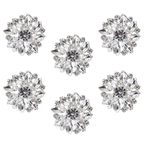 6 Stück Blumen Strass Knöpfe, Kristall Weiß Farbe Aufnähknöpfe, Blume Form Strass Knopf Kleidung DIY Dekoration, Kleine Strassknöpfe für Handwerk Kleidung Taschen von DecorDwell