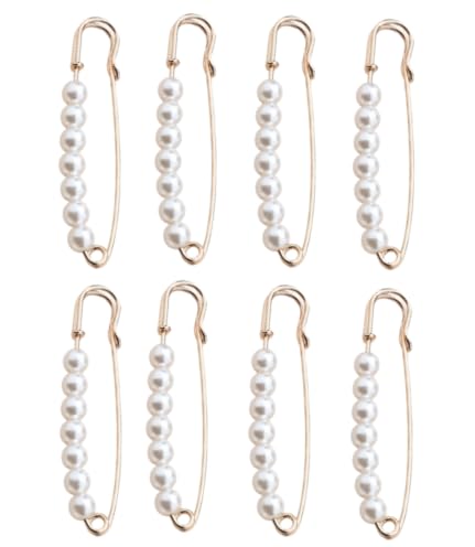 8 Stück Sicherheitsnadeln mit Faux Perlen, Broschen für Kleidung, Elegante Perlenbrosche, Taillenspanner Perlenbroschen Set, Dekorative Nadeln Brosche, für Kleidung Hosen Kleid Rock Pullover von DecorDwell