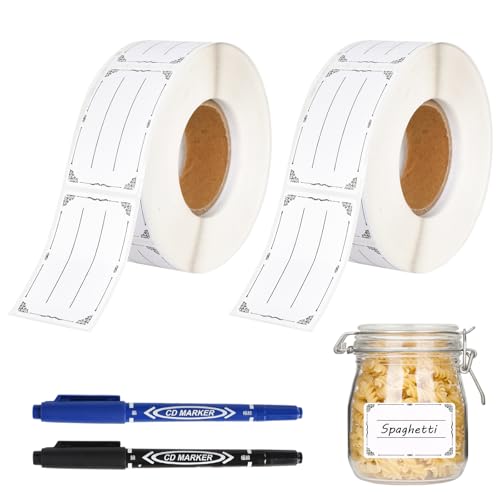 Etiketten Selbstklebend, 1200 Stück Aufkleber zum Beschriften, 50 * 30mm, Aufkleber Etiketten, mit 2 Markierstift, für Gläser, Marmelade, Einmachgläser, Adressetiketten (Weiß-Rechteck) von DecorDwell