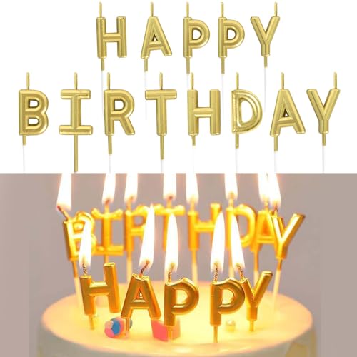 Geburtstagskerzen, Happy Birthday Kerze, Kuchenkerzen Gold, Buchstaben Kerzen Happy Birthday, Kuchenkerzen Mit Halterung, Happy Birthday Cake Topper, Dekoration Für Geburtstagsfeier Geburtstagskerzen, Happy Birthday Kerze, Kuchenkerzen Gold, Buchstaben Kerzen Happy Birthday, Kuchenkerzen Mit Halterung, Happy Birthday Cake Topper, Dekoration Für Geburtstagsfeier von DecorDwell