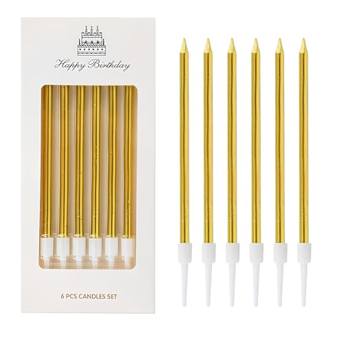 Geburtstagskerzen, Happy Birthday Kerze, Kuchenkerzen Gold, Buchstaben Kerzen Happy Birthday, Kuchenkerzen Mit Halterung, Happy Birthday Cake Topper (Gold Geburtstagskerzen*6) von DecorDwell