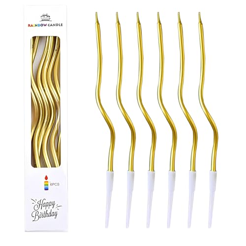 Geburtstagskerzen, Happy Birthday Kerze, Kuchenkerzen Gold, Buchstaben Kerzen Happy Birthday, Kuchenkerzen Mit Halterung, Happy Birthday Cake Topper (Spiral Kerze*6) von DecorDwell