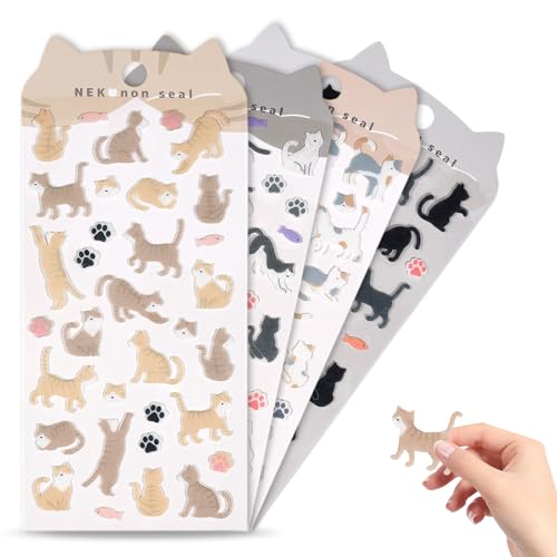 Katzen Schaumstoff Sticker, 4 Bögen Flauschige Filzsticker, Stereo Deko Aufkleber, Schaumstoffaufkleber Kinder zum Basteln, Gestalten und Dekorieren, Mulitcolour von DecorDwell