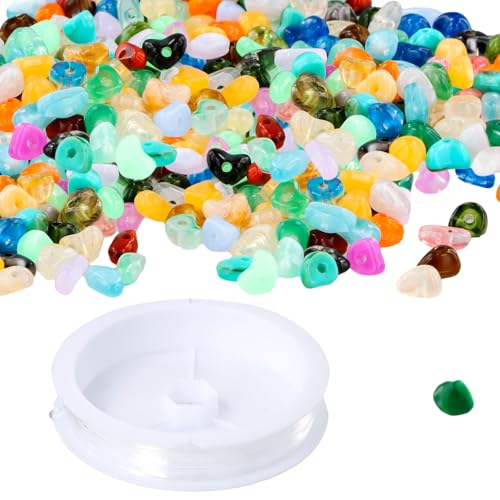Kunststoff Edelstein Perlen, 500 Stück Edelstein Kit, Edelsteinperlen mit Loch, Mischung Bunt Steine mit 5 Meter Transparenter Seil für Basteln Schmuckherstellung, DIY Halsketten, Armbänder von DecorDwell