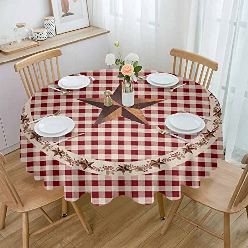 Texas Star Runde Tischdecke, 152,4 cm, wasserdichter Stoff, Tischdeckenschutz, Landhausstar, Bauernhaus, rot kariert, waschbar, Tischdecke für Küche, Bankett, Couchtisch, Outdoor, Party von DecorLovee