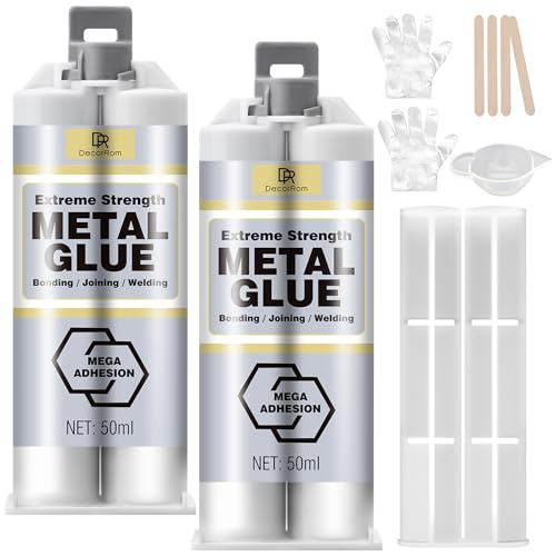 Metallkleber Extra Stark für Metall, Edelstahl & Gusseisen - 2 Komponenten Kleber Epoxidharz 100ml - Flüssigmetall Kleber zum Schweißen & Reparieren, Hochfester Klebstoff für Kunststoff, Holz, Keramik von DecorRom