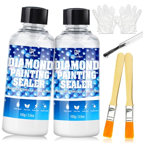 2 Stück Diamond Painting Versiegelung - 200ml Transparenter Diamond Painting Kleber mit Dauerhalt | Mit Silikonpinsel, Für glitzernde Bilder & Diamantenfixierung | Zubehör für Erwachsene 2 Stück Diamond Painting Versiegelung - 200ml Transparenter Diamond Painting Kleber mit Dauerhalt | Mit Silikonpinsel, Für glitzernde Bilder & Diamantenfixierung | Zubehör für Erwachsene von DecorRom
