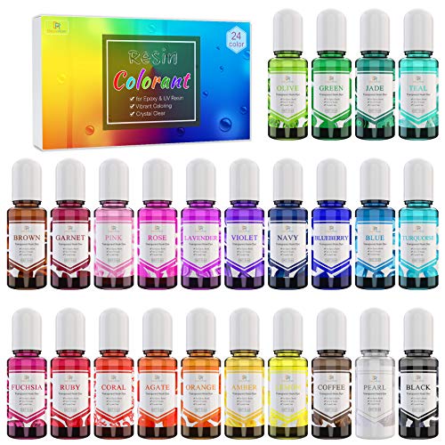 24 Epoxidharz Farbe, UV Harz Farben - Kristall Transparenter Epoxid Harz Farbstoff für UV Harzfärbung, DIY Schmuckherstellung - Konzentrierter UV Harz Farbpigment für Farben, Kunsthandwerk - je 10 ml von DecorRom