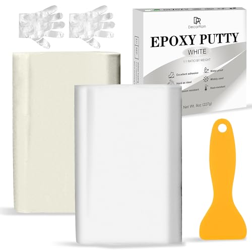 Epoxidharz Knete - Epoxid Knetmasse Reparaturset für Unterwasser & Trocken, Reparaturknete zum Abdichten von Lecks, Rissen, Füllen & Modellieren auf Metall, Fliesen, Holz, Keramik (Weiß, 8oz / 227g) von DecorRom