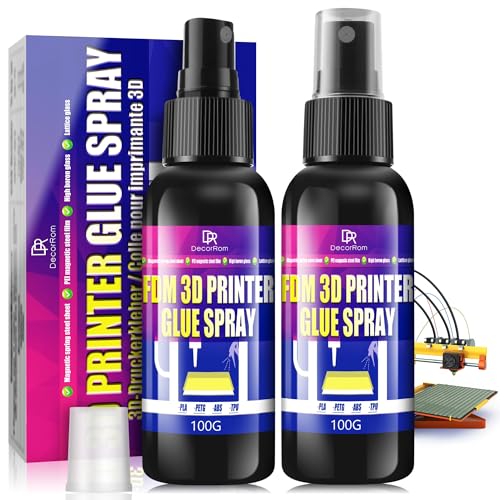 3D Drucker Kleber - 200ml Transparenter Sprühkleber Gel für Perfekte Haftung auf dem 3D Drucker Druckbett - Anti-Verstopfungskappe & Anti-Austrocknung, Geeignet für PLA, ABS, PETG, TPU und Kunststoff von DecorRom