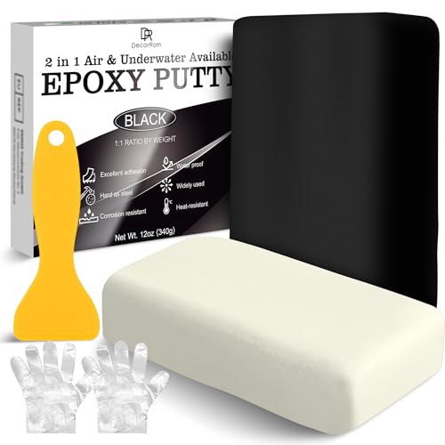 Epoxidharz Knete - 340g Epoxid Knetmasse Reparaturset für Unterwasser & Trocken, Epoxy Knetmass zum Abdichten Lecks, Schließen Rissen, Füllen & Modellieren auf Metall, Fliesen, Holz, Keramik (Schwarz) Epoxidharz Knete - 340g Epoxid Knetmasse Reparaturset für Unterwasser & Trocken, Epoxy Knetmass zum Abdichten Lecks, Schließen Rissen, Füllen & Modellieren auf Metall, Fliesen, Holz, Keramik (Schwarz) von DecorRom