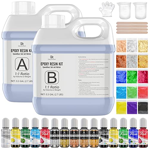 Epoxidharz Set Anfänger - 2.2L / 86.4oz Glasklar Epoxy Resin Gießharz mit Alkohol Tinte, Metallic Ink, Harz Farbe, Mica Powder, Goldfolie, Gusszubehör für DIY Harz Handwerk,Schmuckherstellung Epoxidharz Set Anfänger - 2.2L / 86.4oz Glasklar Epoxy Resin Gießharz mit Alkohol Tinte, Metallic Ink, Harz Farbe, Mica Powder, Goldfolie, Gusszubehör für DIY Harz Handwerk,Schmuckherstellung von DecorRom