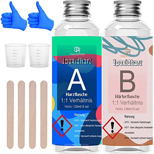 Epoxidharz Set mit Härter - 10oz(240ml) Glasklar Gießharz Epoxidharz für Guss und Beschichtung,Einfaches 1: 1 Verhältnis,Transparentes 2-teiliges Harz Set für Holz,Schmuckherstellung,Malerei,Handwerk von DecorRom