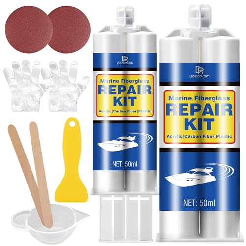 Glasfaser Reparaturset, Fliesenreparaturset 100ml - Wasserdichtes Gelcoat Reparatur Set für Boote, Yachten, Acryl, Keramik Waschbecken Reparaturset Zum Reparieren Von Kratzern, Löchern, Rissen von DecorRom